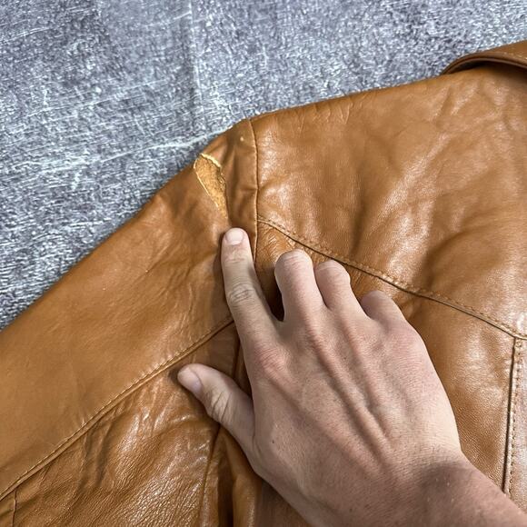 Mens Vintage 70's Robert Lewis Tan Brown Lambskin Leather Button Up Jacket Sz 38 - Picture 6 of 9